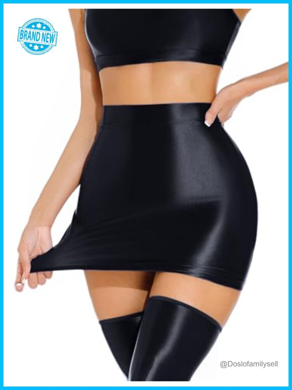 Oil Shiny Bodycon Mini Pencil Skirt Nylon Spandex Club Party